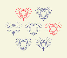 Set of Vintage Sunbursts in Different Shapes. Trendy Hand Drawn Retro Bursting Rays Design Elements. Hipster Vector illustration