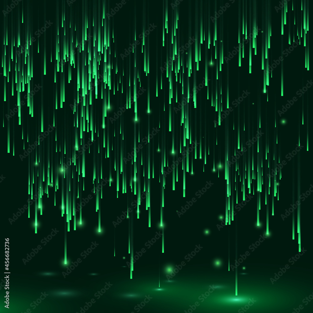 Poster Green color background in a matrix style. Data stream. Falling random data block. Cyberspace or virtual reality visualisation. Vector