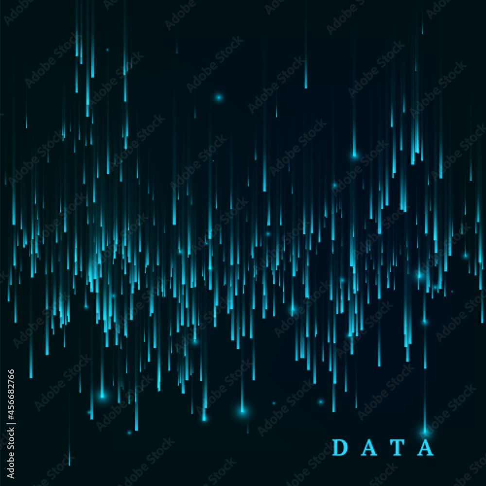 Poster Random generated data block stream. Abstract matrix. Big data visualisation. Sci-fi or futuristic abstract background in blue colors. Vertor