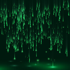 Green color background in a matrix style. Data stream. Falling random data block. Cyberspace or virtual reality visualisation. Vector