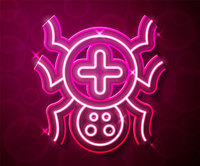 Glowing neon line Spider icon isolated on red background. Happy Halloween party. Vector