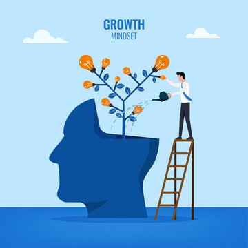growth mindset concept, businessman watering head symbol