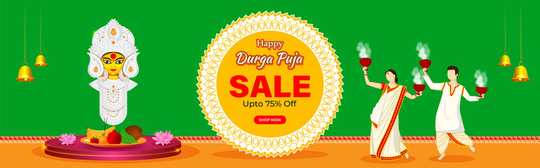 vector illustration for Indian hindu festival Durga puja sale banner, flyer poster