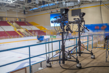 video cameras for live broadcast in the ice arena