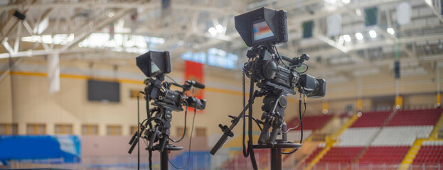 video cameras for live broadcast in the ice arena