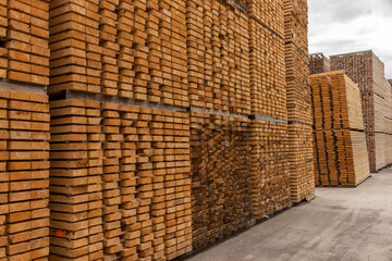 Lumber Industry. Wooden boards on the sawmill