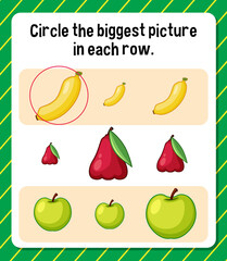Circle the biggest picture in each row worksheet for children