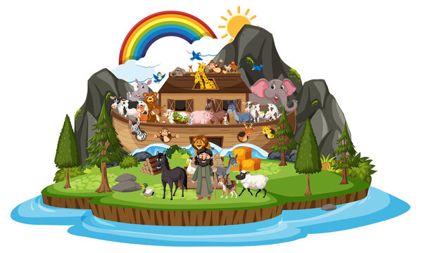 Noah's Ark with Animals isolated on white background