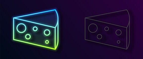 Glowing neon line Cheese icon isolated on black background. Vector