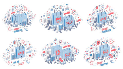 Obraz premium Business and finance concepts 3D vector illustrations set isolated on white background, money theme conceptual design collection, savings, bank, contract, income, safety, online.