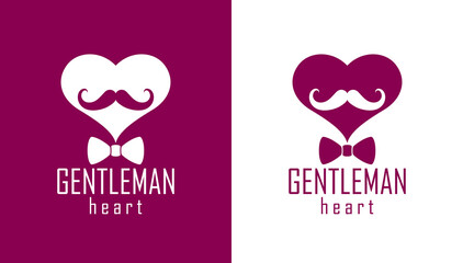 Gentleman heart vector icon or logo, heart shape with tie mustache and glasses symbol, man club, male hipster style and fashion.