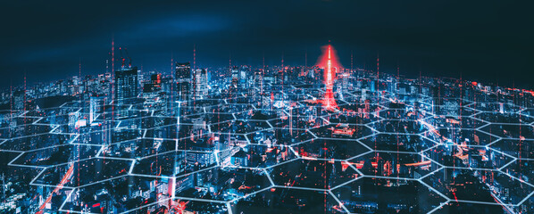 Smart Network and Connection city of Tokyo Japan at night - 456684997