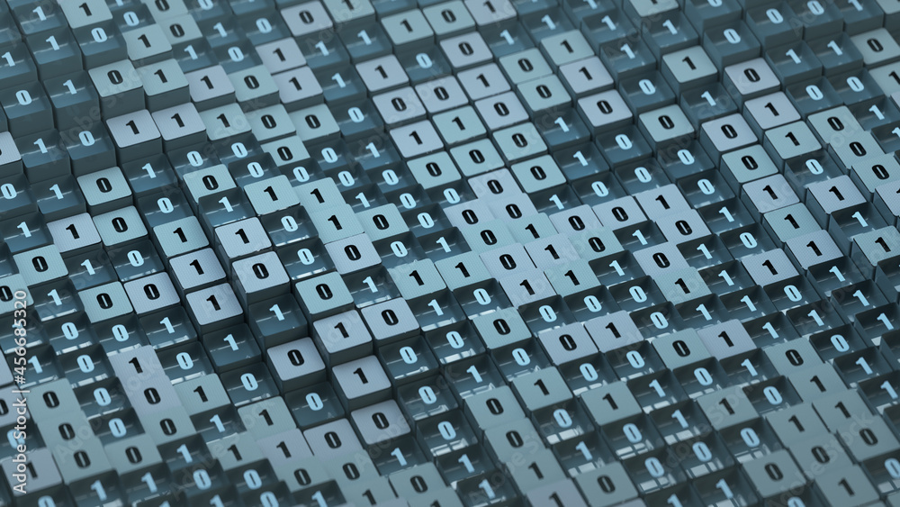 Wall mural binary code isometric 3d render