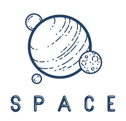 Unknown planet with satellites vector linear icon, space science or fiction literature symbol.
