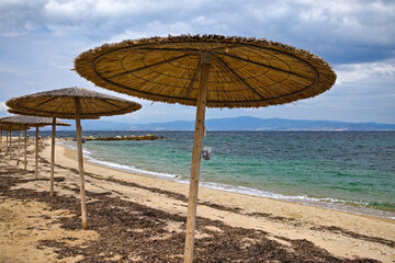 beach with umbrellas