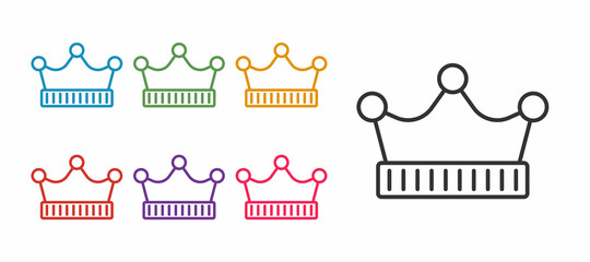 Set line King crown icon isolated on white background. Set icons colorful. Vector