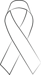 black and white ribbon with border, cancer awareness vector icon isolated on white background