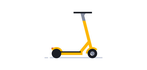 Electric scooter for online delivery of parcels and food to your home. Yellow scooter side view. Ecological transport. Vector illustration isolated on white background © kostymo