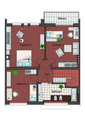 Plan of a terraced house with arrangement