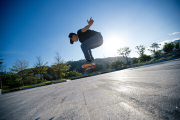 Skateboarder skateboarding outdoors in city