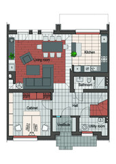 Plan of a terraced house with arrangement