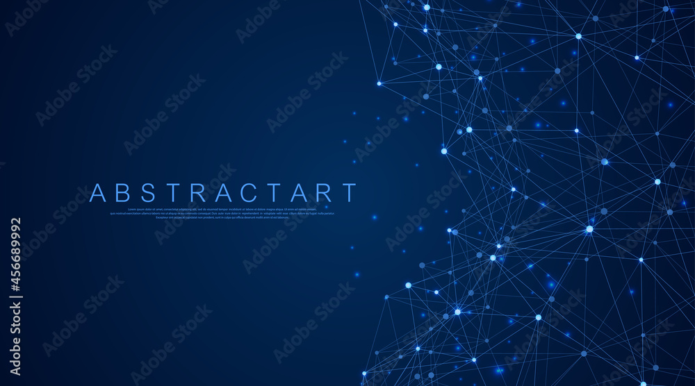 Leinwandbilder Technology abstract lines and dots connection background. Connection digital data and big data concept. Digital data visualization. Vector illustration