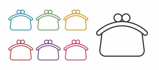 Set line Wallet icon isolated on white background. Purse icon. Cash savings symbol. Set icons colorful. Vector