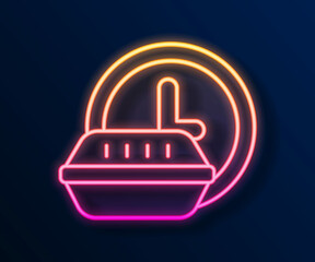 Glowing neon line Round the clock delivery icon isolated on black background. Vector