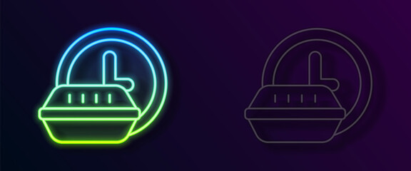 Glowing neon line Round the clock delivery icon isolated on black background. Vector