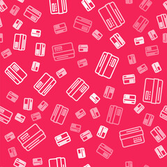 White line Credit card icon isolated seamless pattern on red background. Online payment. Cash withdrawal. Financial operations. Shopping sign. Vector