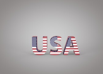 3D image  USA with American flag Word Text (letters) on grey background
