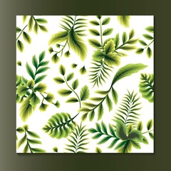 Fashionable seamless tropical pattern with green plants and leaves on a delicate background. Beautiful exotic plants. Trendy summer Hawaii print. Colorful nature stylish