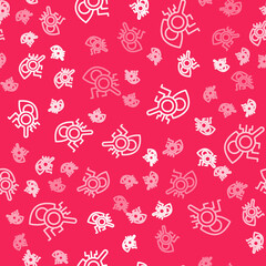 White line Eye scan icon isolated seamless pattern on red background. Retinal scan. Scanning eye. Security check symbol. Cyber eye sign. Vector
