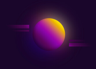 Dark blue background with gradient elements of yellow, pink and purple. 3D image for a full computer screen. A glowing ball in the center.
