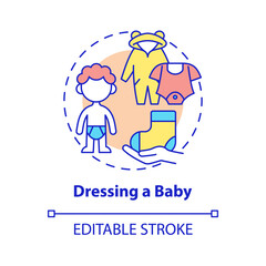 Dressing baby concept icon. Change baby clothes abstract idea thin line illustration. Child care and hygiene. What infant wears. Vector isolated outline color drawing. Editable stroke