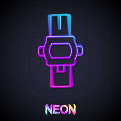 Glowing neon line Wrist watch icon isolated on black background. Wristwatch icon. Vector