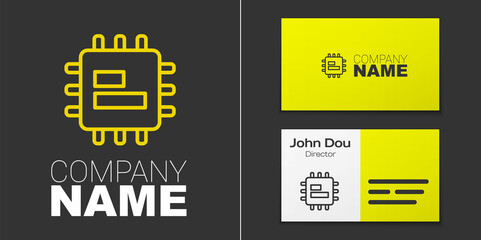 Logotype line Computer processor with microcircuits CPU icon isolated on grey background. Chip or cpu with circuit board. Micro processor. Logo design template element. Vector