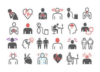 Hypertension. Symptoms, Treatment. Flat icons set. Vector signs for web graphics.