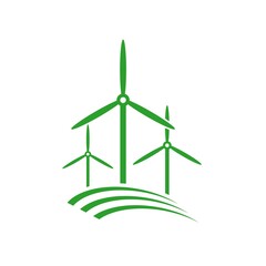 Green Wind farm icon isolated on white background