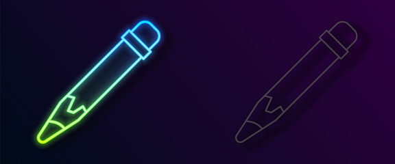 Glowing neon line Pencil with eraser icon isolated on black background. Drawing and educational tools. School office symbol. Vector