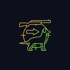 Dog handler gradient vector icon for dark theme. Hunting with canine. Trained hunting dog. Hunt companion. Thin line color symbol. Modern style pictogram. Vector isolated outline drawing