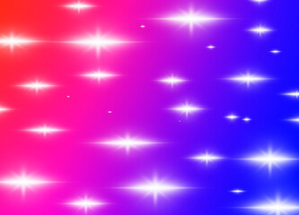 Glowing night stars on a gradient background of red, pink and blue colors. The night sky.