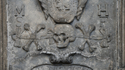 carved skull on a tombstone, old high church and cemetery, Inverness, Scotland