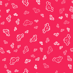 White line Taxi car icon isolated seamless pattern on red background. Vector