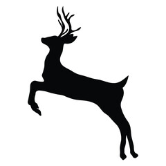 Reindeer vector illustration isolated on white background. Christmas reindeer, black silhouette on white background