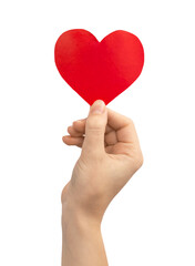 Obraz premium Donation concept. Hand holding red heart isolated on a white background. Copy space photo