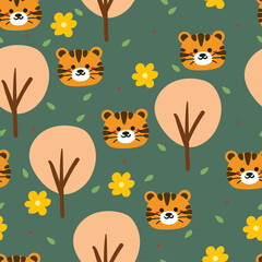 Seamless pattern with cute cartoon tiger for fabric print, textile, gift wrapping paper. colorful vector for textile, flat style