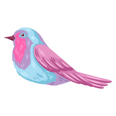 Illustration of beautiful bird. Stylized animal with blue and pink feathers.