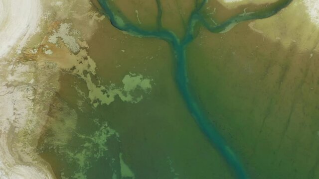 Aerial view of the dry Cetina River reservoir in Croatia