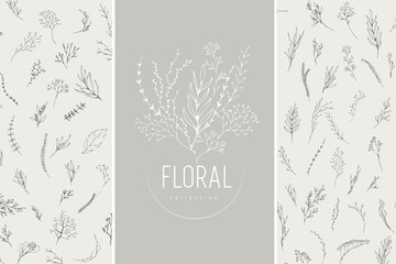 Floral branch. Hand drawn wedding herb, homeplant with elegant leaves for invitation save the date card design. Botanical rustic